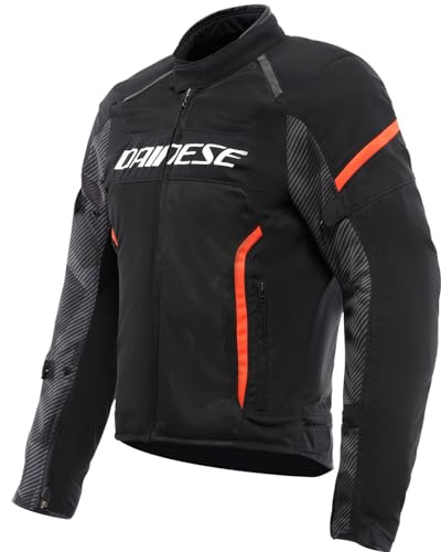 Dainese - Air Frame 3 Tex Jacket, Sommer-Motorradjacke mit herausnehmbarem, winddichtem Innenfutter, Mann, Schwarz/Schwarz/Rot-Fluo, 46 | Atmungsaktiv
