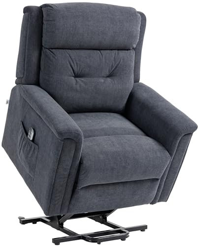 HOMCOM Elektrischer Aufstehsessel mit 2 Motoren Fernsehsessel Relaxsessel mit Liegefunktion, Federsystem Sessel mit Aufstehhilfe Seniorensessel mit Fernsteuerung, Leinen-Optik Dunkelgrau