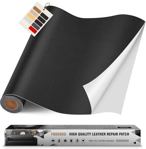 Leder kunstleder selbstklebend Schwarz, 40 x 200cm leder reparatur set für Möbel, Sofa, Autositze, Taschen, Leder Reparatur und Renovierung(Schwarz)