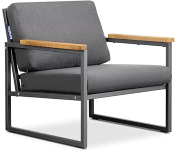 Konsimo Gartensessel - Modern Outdoor Sessel Lounge - Wetterfest Stuhl aus Metall und Holz - Terrassemöbel für Balkon, Patio und Wintergarten - Anthrazit/Grau - 70x65x60 cm