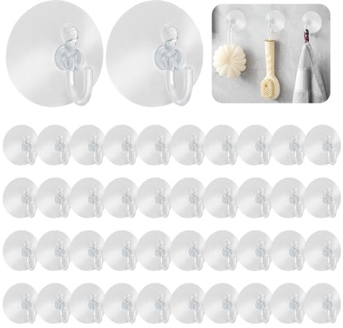 Alppihym Ganchos de ventosa 40 piezas - Ganchos de pared reutilizables para ventanas, baño y cocina - Fácil de enganchar sin necesidad de taladrar (Ganchos de goma)