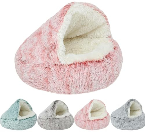 Olvys Cocoon Hundebett, 39,9 cm/50 cm/65 cm/80 cm/100,3 cm, Hundebett mit Höhle, Haustierhöhle für Hunde, Haustierhöhle, Winter-Plüschbett, Rosa, 39,7 cm