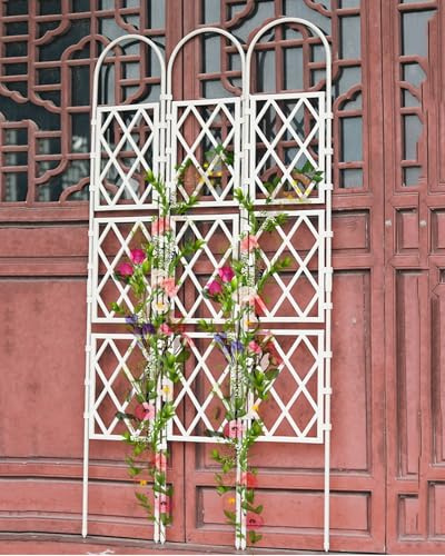 YAVYAV 125/170/210/250 cm Gartenspalier, PE-beschichteter Ranksäule Metall Für Den Innen- Und Außenbereich, Gartenzaun Als Sichtschutz, Rankgitter Kletterhilfe(White,30x250cm(11.8x98.4in))