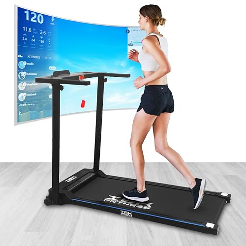 Tapis Roulant elettrico SLIM Home Fitness, Tappeto da corsa pieghevole salvaspazio, Telecomando, Bluetooth integrato, Smartwatch Cardio, App KINOMAP ZWIFT FitShow Velocità regolabile 10 km/h