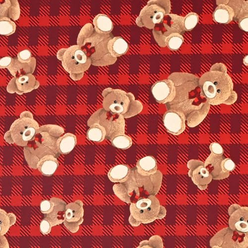 Geschenkpapier 70cm x 2m Rolle Teddybären - Geschenkpapierrolle kariert - Weihnachtspapier Weihnachtsgeschenkpapier für Weihnachten - Geburtstagsgeschenkpapier für Geburtstag Frauen Mädchen - Rot
