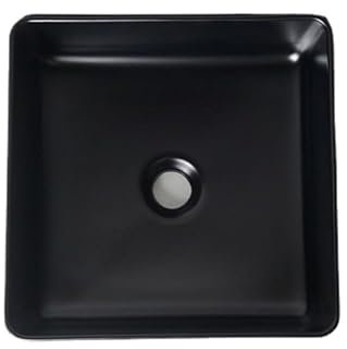 uotmui Lavabo De Baño Lavabo Tipo Recipiente for baño, Espacio pequeño, Lavabo Cuadrado Mate, Lavabo de cerámica for baño de Arte Negro Fregaderos para Recipientes De Baño