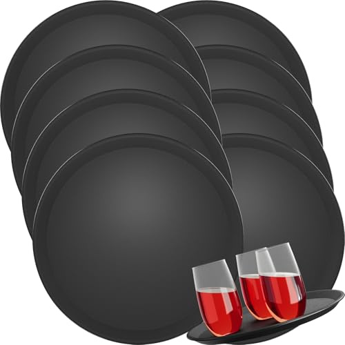 8X WELLGRO Kellnertablett Schwarz Ø 35 cm – Rutschfestes Serviertablett, Antirutsch, hoher Rand, Gastronomie, Restaurant, Bar, Catering, robust