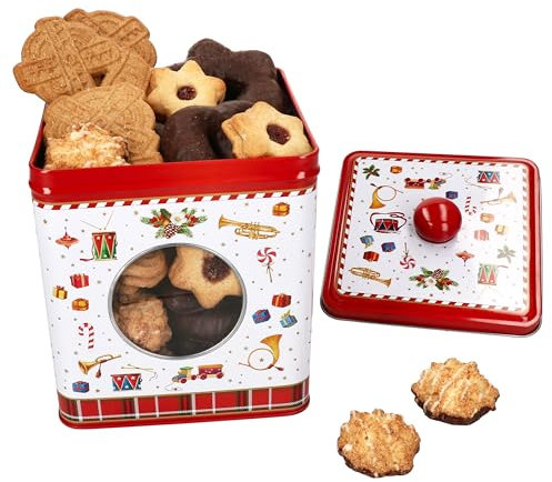MamboCat Keksdose Vintage Nutcracker I (LxBxH) 13x13x17cm I eckige weihnachtliche Gebäckdose mit Sichtfenster I Aufbewahrungs-Dose, Vorratsdose, Metall-Box I Weihnachten