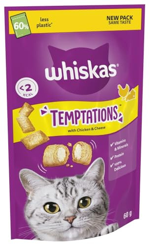 Whiskas Temptations Delicious Cat Treats with Chicken and Cheese 60 g (Pack of 6)