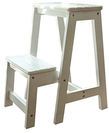 Robuster Tritthocker, zusammenklappbar, 2 Stufen, Holzleiter, tragbarer Stuhl, Haushaltstreppenstuhl, Trittleiter, verbreiterter Hocker (weiß)