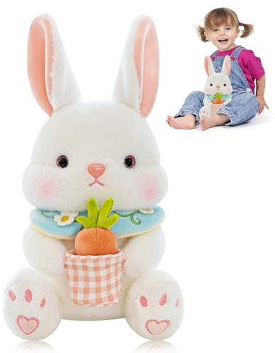 Lapin de Pâques en Peluche 23cm Avec Carotte et Oreilles Tombantes - Poupée Plush Pour Filles et Garçons