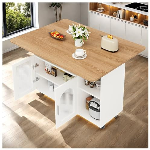 Seyakany Îlot de Cuisine Moderne, Armoire Cuisine, Chariot de Service Amovible Armoire de Buffet, Table de Repas multifonctionnelle avec Espace de Stockage, 120 x 30 x 79.5 cm, Blanc