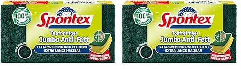 Spontex Jumbo Anti-Fett Topfreiniger, für große Flächen, mit fettabweisenden Recyclingfasern und Fussel Schutz, 1 Stück (Packung mit 2)