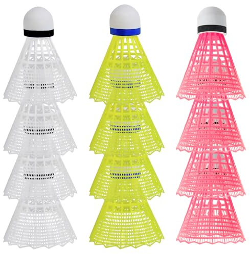 AHEJIOO 12 Stück Badminton Bälle Federball Set Kinder Federball Bälle Badminton Bälle Pack Bunt, Federbälle Badminton aus ABS mit Korkkopf für Outdoor Garten Sport Freizeit Hobby Training