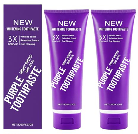 2pc Purple Whitening Zahnpasta | Fluoridfreie Zahnaufhellung | Fleckenentfernung bei Kaffee und Tee | Frischer Minzgeschmack | Zahnschmelzsicher | Natürliche Formel (2)