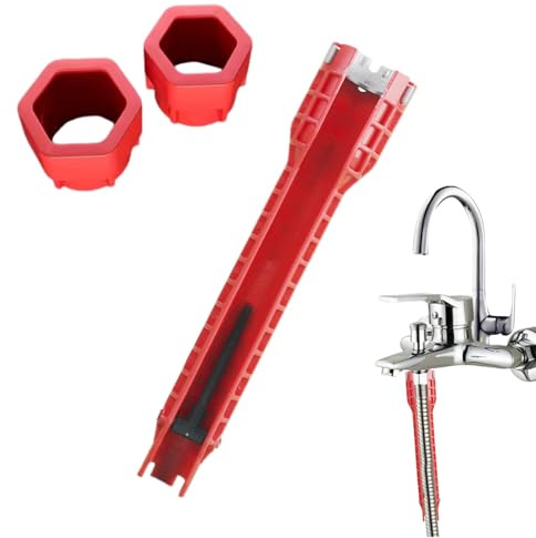Miyanvuo Faucet Wrench Tool for Tight Spaces, 8 in 1 Water Pipe Wrench, Non Slip Tap Spanner, Multifunctional Plumbing Spanner Tool with Leveling, for Bathrooms, Kitchens