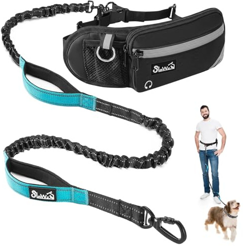 Eyein Joggingleine Hunde mit Bauchgurt, Freihändig Hundeleine mit Abnehmbare Gürteltasche, Reflektierende Laufleine mit stoßdämpfendem Bungee und Dual Griffe zum Joggen Laufen Wandern (XL für 1 Hund)