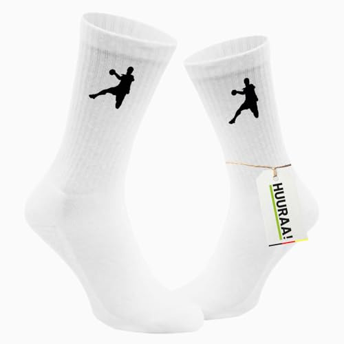 Huuraa Unisex Socken Handball Silhouette Geschenk | Baumwolle Tennissocken Geschenkidee Weiße Sportsocken mit Motiv Unisex Baumwollsocken für Frauen und Männer