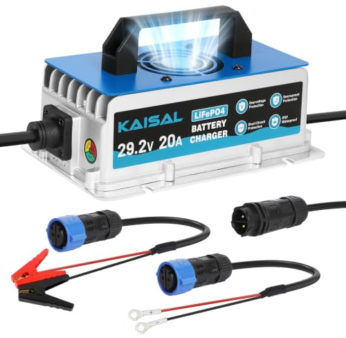 KAISAL 29.2V 20A LiFePO4 Ladegerät, 24V LiFePO4 Batterieladegerät | für 25.6V Lithiumbatterie, 0V Aktiviert, IP67 Wasserdicht, 24V Lithium Batterie Ladegerät für Wohnmobil, Boot, Solar