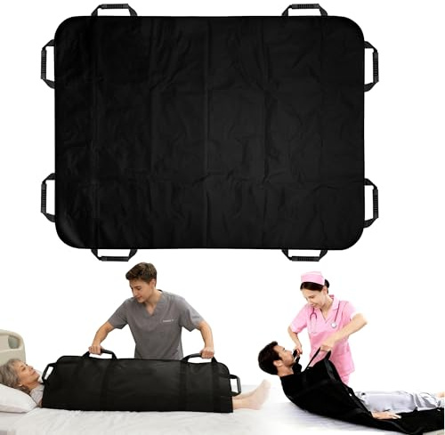WENLISELL Black Slide Repositioning Sheet with Handles, Positioning Bed Pad | 47x39 Inch, Washable, Reusable Transfer Sheet, For Bed Ridden Patient, Turning, Lifting
