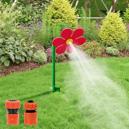 Blume Rasensprenger, Wasserspielzeug Kinder Outdoor Wassersprinkler, Automatische 360 Grad Rasensprenger Große Flächen, Crazy Daisy Sprinkler, Spaß Bewässerungssystem Garten Rasen (Rot)