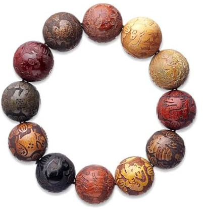 Handcrafted Wooden Bead Bracelet Mixed Natural Wood Colors Prayer Bracelet for Men or Women,1pc/pack (Dia.20mmX12pcsBirthAnimals)