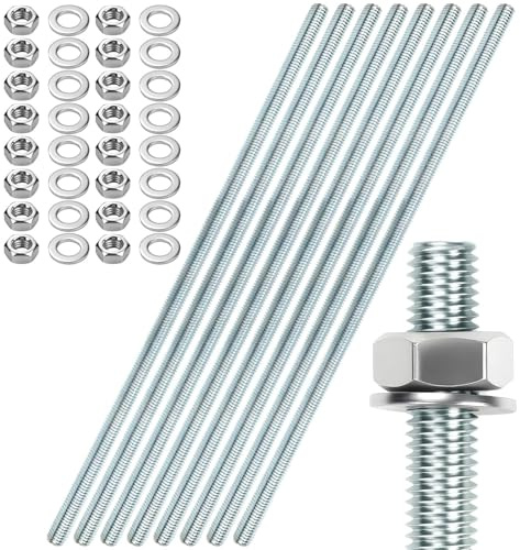8 pièces Tige filetée M8 Tiges filetées M8 X 300mm Tige filetée Boulons filetés Acier galvanisé Écrous à filetage Bleu Zinc Tiges filetées avec 16pcs Écrous hexagonaux et 16pcs Rondelles de calage