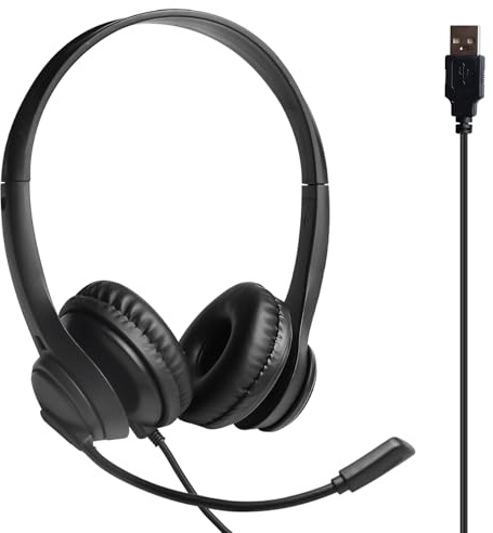 Behogan Cuffie USB con microfono: cuffie stereo cablate in PVC materiale con microfono Bluetooth, cancellazione del rumore, per PC computer, ufficio, chiamate online