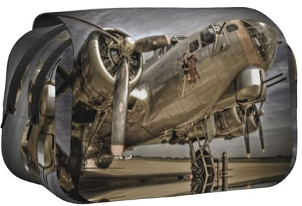 NBHDZENGW Old Plane Flip Top Double Layer Pencil Case-Large Capacity Premium Polyester Fabric,Full Print Design-Ideal for School,Travel