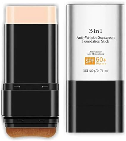 3-in-1 Anti-Falten Foundation Stick Koreanische Feuchtigkeitspflege Leichter Makelloser Abdecker Foundation Stick, Feuchtigkeitsspendendes Doppelseitiges MakeUp mit Pinsel, Light