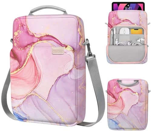 MoKo 9–11 tum surfplatta fodral väska handtag bärväska med axelrem passar 11 tum iPad Air M3, iPad A16 2025, Pro 11 tum, iPad 10/9/8/7th Gen, Tab S8/S9 11 tum, molnrosa
