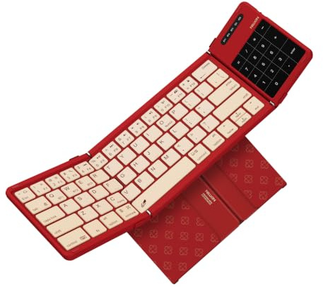Nillkin Foldable Bluetooth Keyboard Folding with Touchpad & Number Pad, Portable Wireless Full Size Travel Keyboard with Trackpad for PC Laptop iPad Tablets Smartphone, Silicone Leather Cover, Red