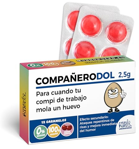 Caramelos de broma COMPAÑERODOL | Blíster con 12 caramelos sin azúcar sabor cereza | Regalo original y divertido para amigo invisible, trabajo, cumpleaños, navidad…