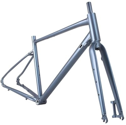 QUYCOIU Forcella Bici Strada Telaio 700c 47/52Cm per Fuoristrada/Ghiaia/Bici da Strada Telaio Routing Semi-Interno Telaio Freni A Disco Lega di Alluminio Adatto 700x23/25/28/35/35/38c(Gray,47cm)