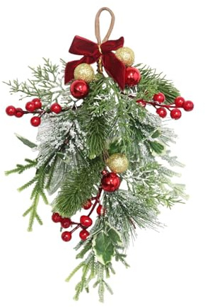KiBcsLic Guirnalda navideña con Forma de lágrima, Corona para Puerta, Guirnalda Floral Artificial, Adorno Colgante navideño para el hogar, jardín y Granja.