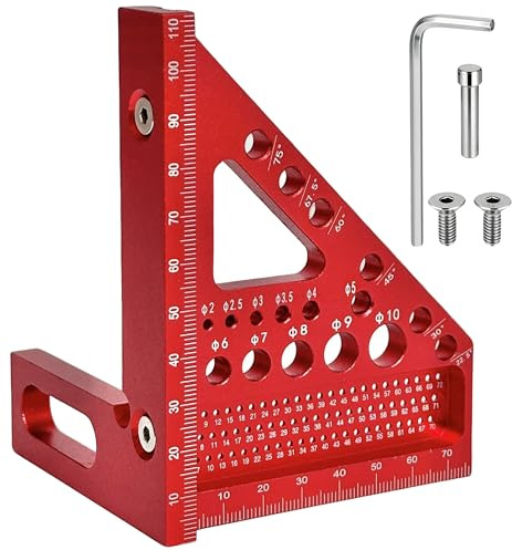 DONGTATA 3D Speed Square Multi Angle Measuring Ruler Aluminium Alloy Carpenter Square 22.5–90° Accurate Triangle Square with Multiple Drill Holes and Positioning Aid for Woodworking Layout