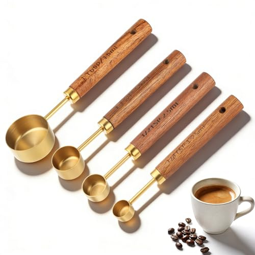4 Stück Kaffeelöffel Portionierer Retro Kaffeelöffel aus Edelstahl 15ml/5ml/2,5ml/1,25ml Kaffeedosierlöffel Kaffee Dosierlöffel Kaffee Messlöffel mit Griff für Kochen Backen Getränke