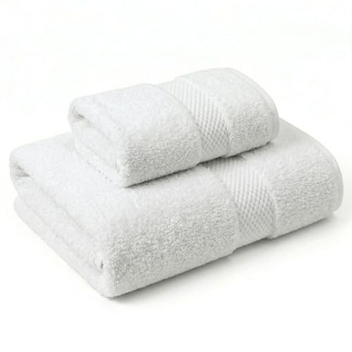 NARCISO Set Asciugamani Bagno Viso e Bidet 2 Pezzi (1 Viso 50x100cm e 1 Bidet 40x60cm) Ogni Asciugamano è Realizzato in Spugna di Cotone Alta Assorbenza, Morbido e Resistente all’Usura (Bianco)