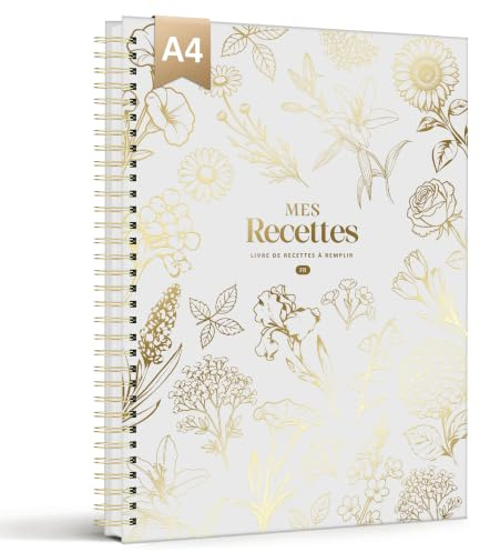 BIROYAL Carnet de Recettes à Remplir A4, Livre de Recettes à Remplir - Papier 120g, 114 Recettes, Grand Espace d'Écriture - Table de Conversion & Calendrier Saisonnier pour Passionnés de Cuisine