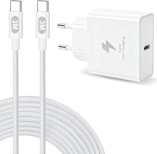 45W USB-C Laddare Snabbladdare med Nätadapter och 3M USB C Kabel för Samsung Galaxy S26 Ultra,S25,S24,S23,S22 FE 5G,S21,A56,A55,A54,A16, Note, Tab, Z Fold, USBC Laddare Snabbladdare med USB-C-Adapter