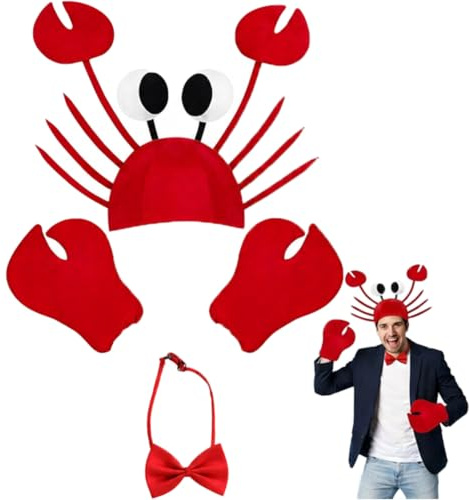Kuwuarg 4PCS Crab Costume, Lobster Costume, Under The Sea Costumes | Complete Crab Hat With Claws And Bow Tie, Marine Creature Design, Halloween Costume, Cosplay Gatherings