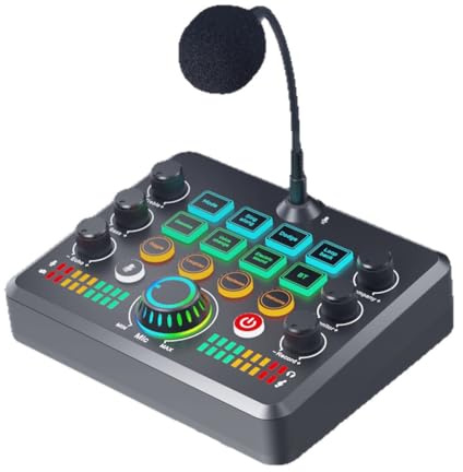 Aundhegrtt Carte Son Live sans Bluetooth avec Réglage de Réverbération, Éclairage RGB, Table de Mixage avec Fonction de Changement de Voix Magique.