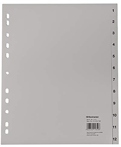 Soennecken Register 2133 DIN A4 1-12 volle Höhe Überbreite PP grau