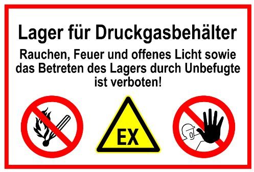 Hinweisschild aus Aluminium - Lager für Druckgasbehälter - 30 x 45 cm