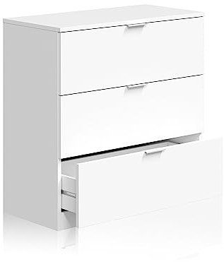 Habitdesign Cómoda 3 Cajones, 80x77x38 (AltoxAnchoxFondo-en cm), Cajonera Dormitorio Color Blanco Artik, Modelo LowCost