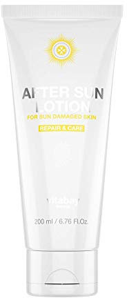 Vitabay After Sun Lotion 200 ml • Pflege nach dem Sonnenbad mit beruhigender Aloe Vera, Panthenol, Mandelöl, Q10 und Hyaluron • Feuchtigkeitsspendend