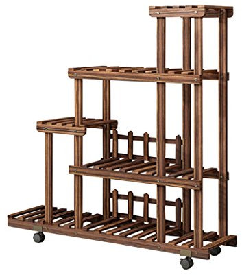 Blumentopfhalter 5 Tiers Holzleiter Blumenregal, mit Rad, Indoor/Outdoor Garten Treppen Blumentöpfe Display Halter Stand Storage Ecke Regal für Wohnzimmer/Büro/Balkon - Dunkelbraun Blumentreppen