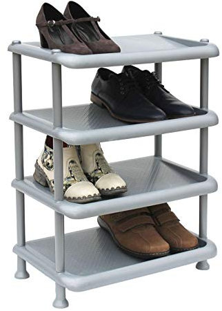 DanDiBo Schuhregal Kunststoff 93873 Stapelbar Schuhablage Offen Schuhständer mit 4 Ebenen Grau Schuhschrank