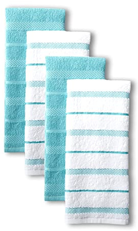 KitchenAid Albany Kitchen Towel Set 4-Pack 16x26, Aqua/White