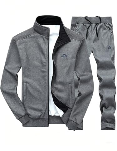 FTCayanz Survêtement Homme Ensemble 2 Pièces Sweat-Shirt Zipper Jogging Pantalon Sportwear Manches Longues Activewear Gris foncé XL